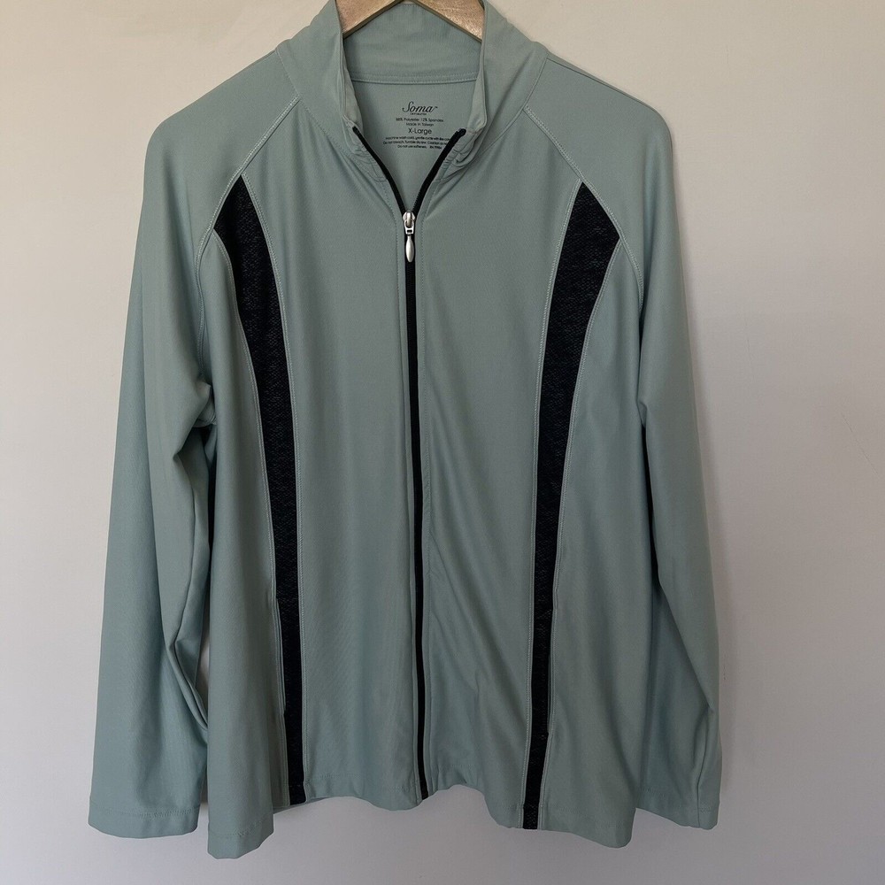 Soma Light Sage Green Zip-Front Active Jacket with Black Accents